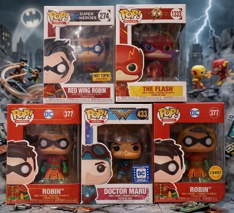 Funko Pop DC Heroes Lot Robin Chase 377 Red Wing 274 The Flash 1333 Doctor Maru