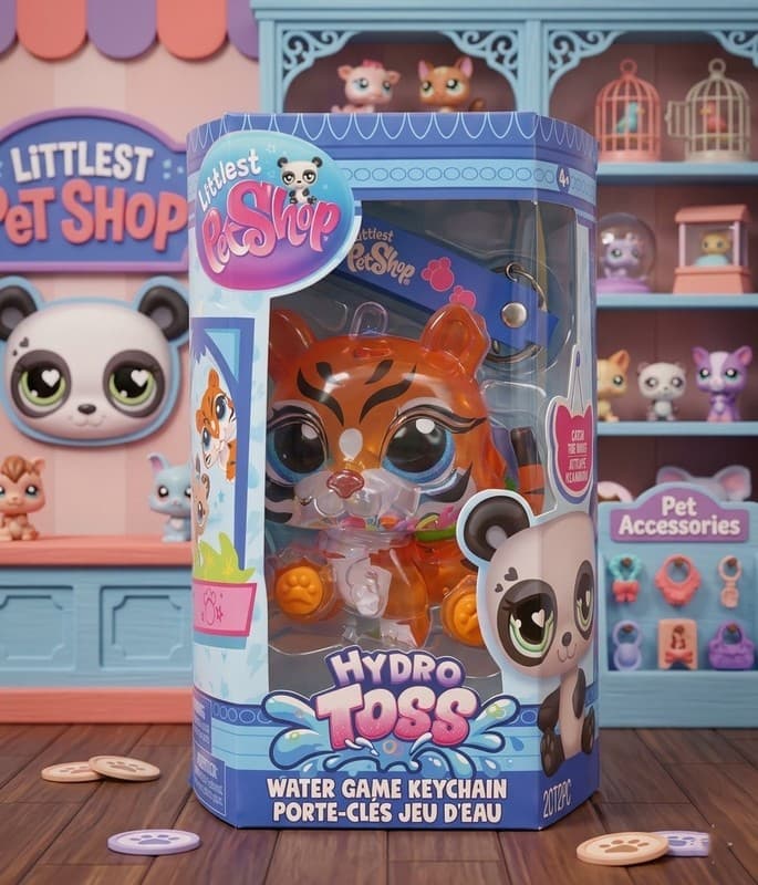 Littlest Pet Shop Hydro Toss Water Game Keychain Orange Tiger Figure Toy NIB New