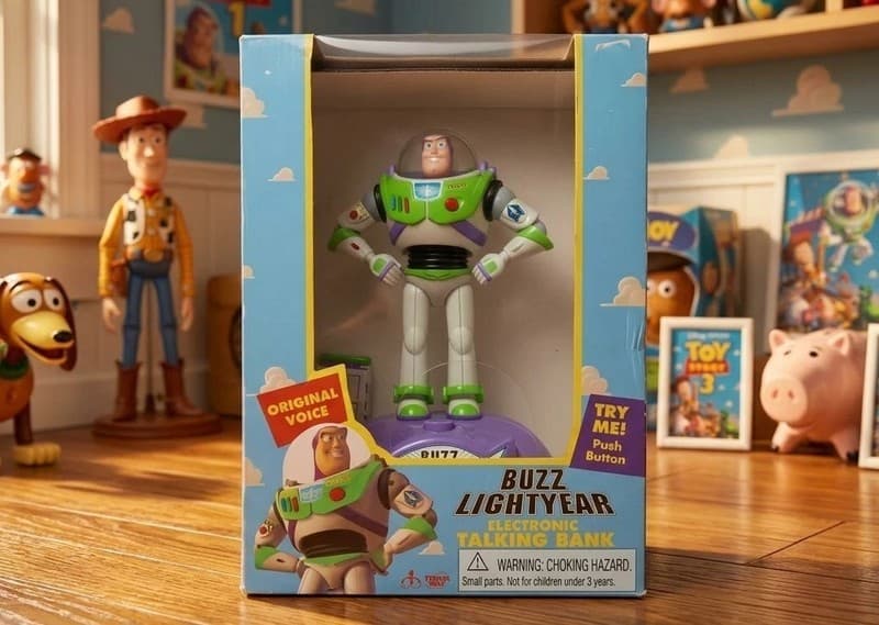 Vintage 1995 Toy Story Buzz Lightyear Electronic Talking Bank Thinkway New